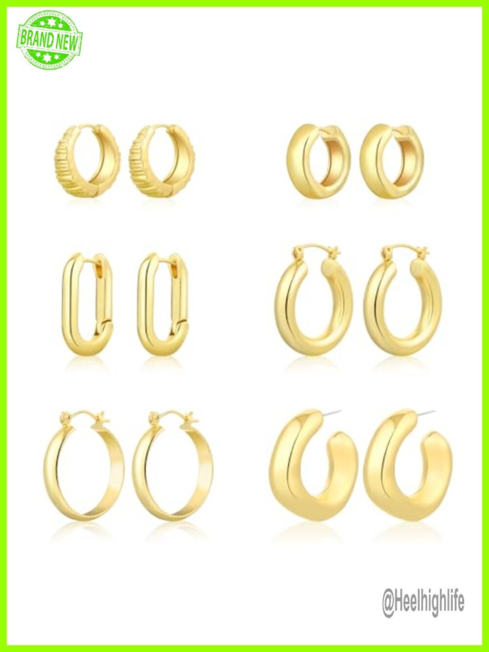 6 Pairs 14K Gold Plated Chunky Hoop Earrings Hypoallergenic Twisted Huggie Set